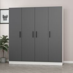 Minar Kale 4 Kapaklı 2 Çekmeceli Dolap Beyaz Antrasit