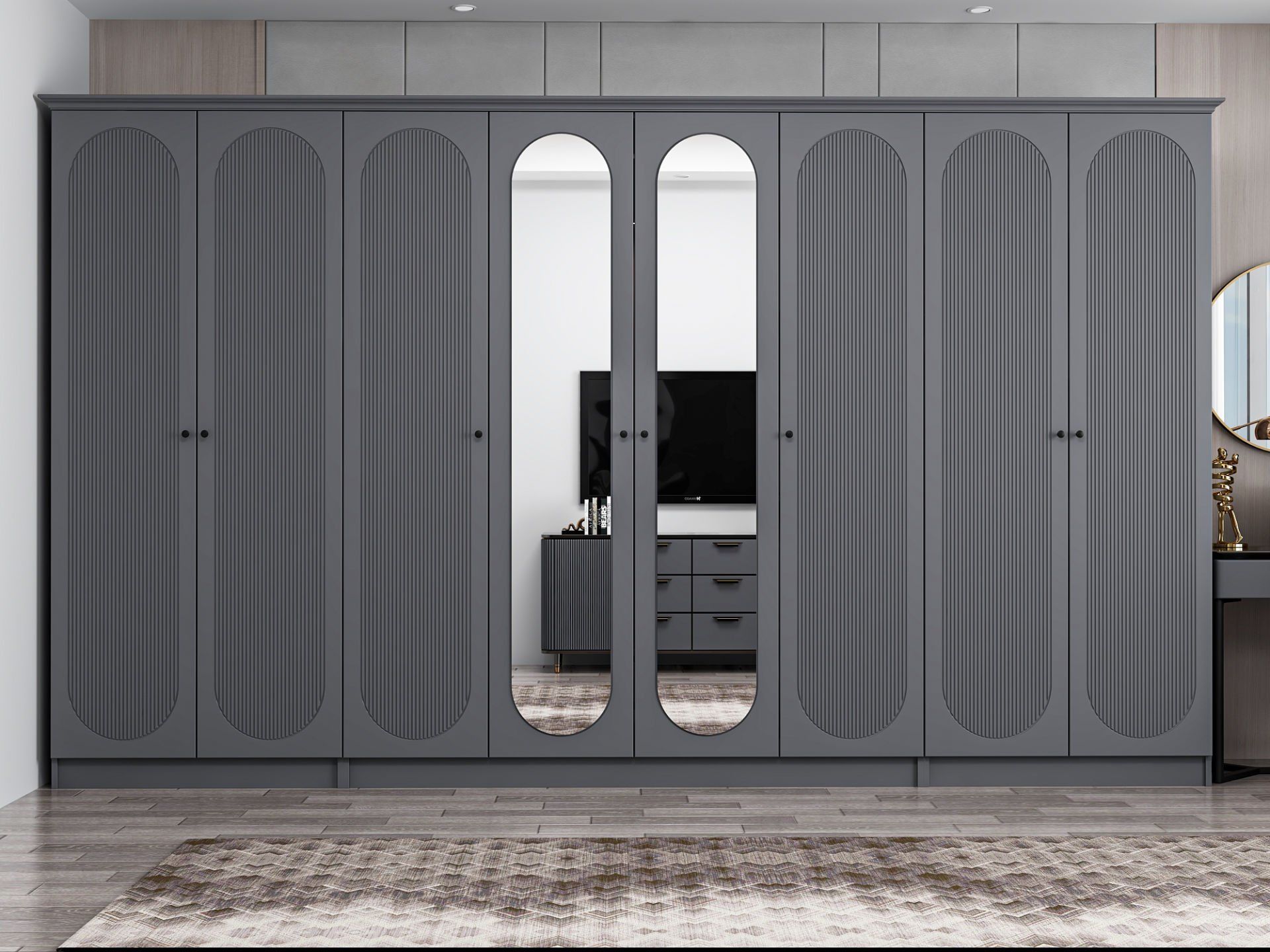 Kale 8 Kapak 2A 2Ç Dolap Antrasit - Mebran Defne Ayna Antr