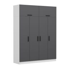 Minar Kale 4 Kapaklı 2 Çekmeceli Dolap Ve Yüklük Beyaz Antrasit