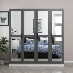 Minar Kale 4 Kapaklı 4 Aynalı 2 Çekmeceli Dolap Beyaz Antrasit