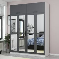 Minar Kale 4 Kapaklı 4 Aynalı 2 Ç Dolap ve Yüklük Beyaz Antrasit