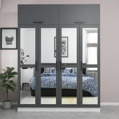 Minar Kale 4 Kapaklı 4 Aynalı 2 Ç Dolap ve Yüklük Beyaz Antrasit