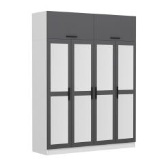 Minar Kale 4 Kapaklı 4 Aynalı 2 Ç Dolap ve Yüklük Beyaz Antrasit