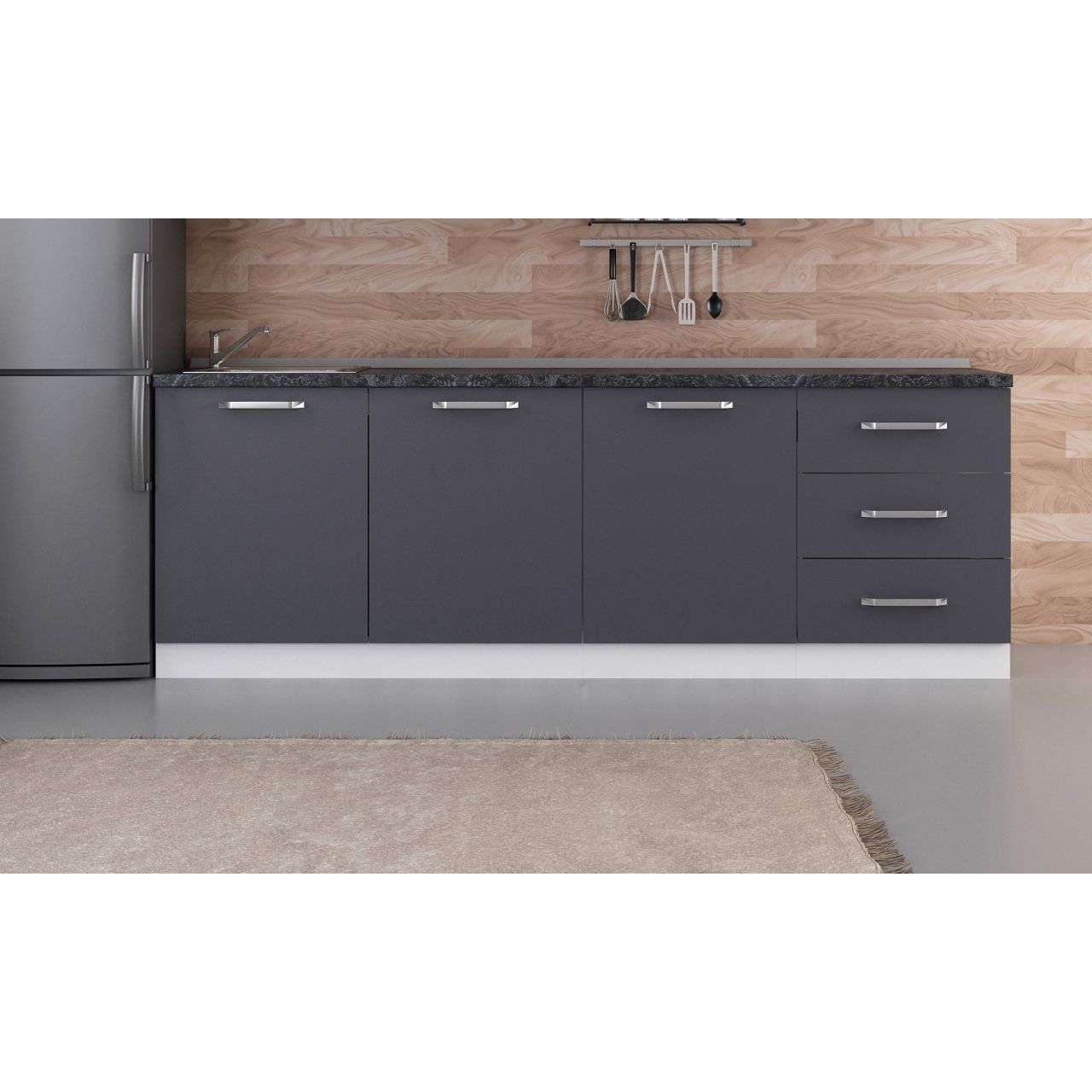 Minar 240 Cm Mutfak Dolabı Beyaz Antrasit 240-A3-Alt Modül