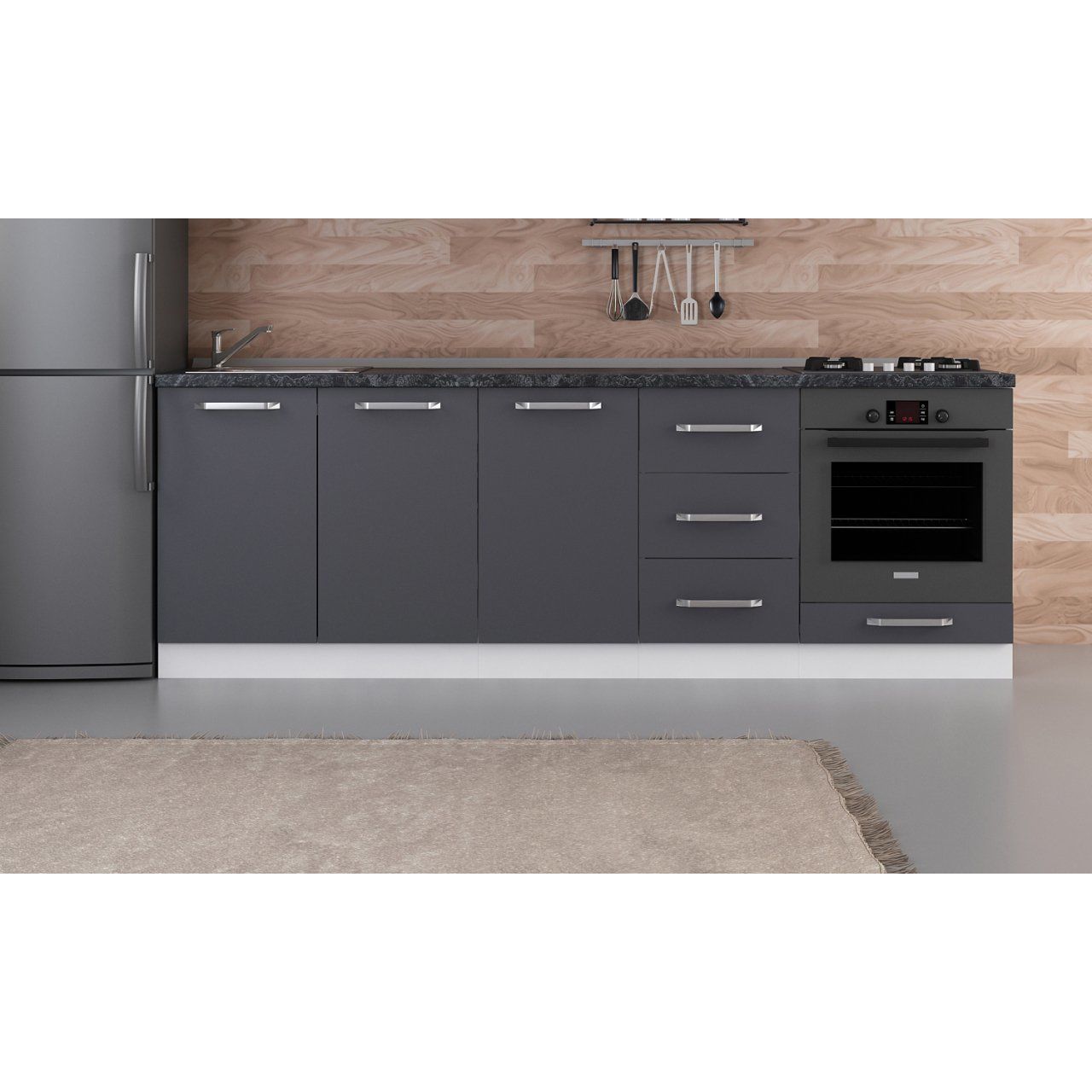 Minar 240 Cm Mutfak Dolabı Beyaz Antrasit 240-A4-Alt Modül