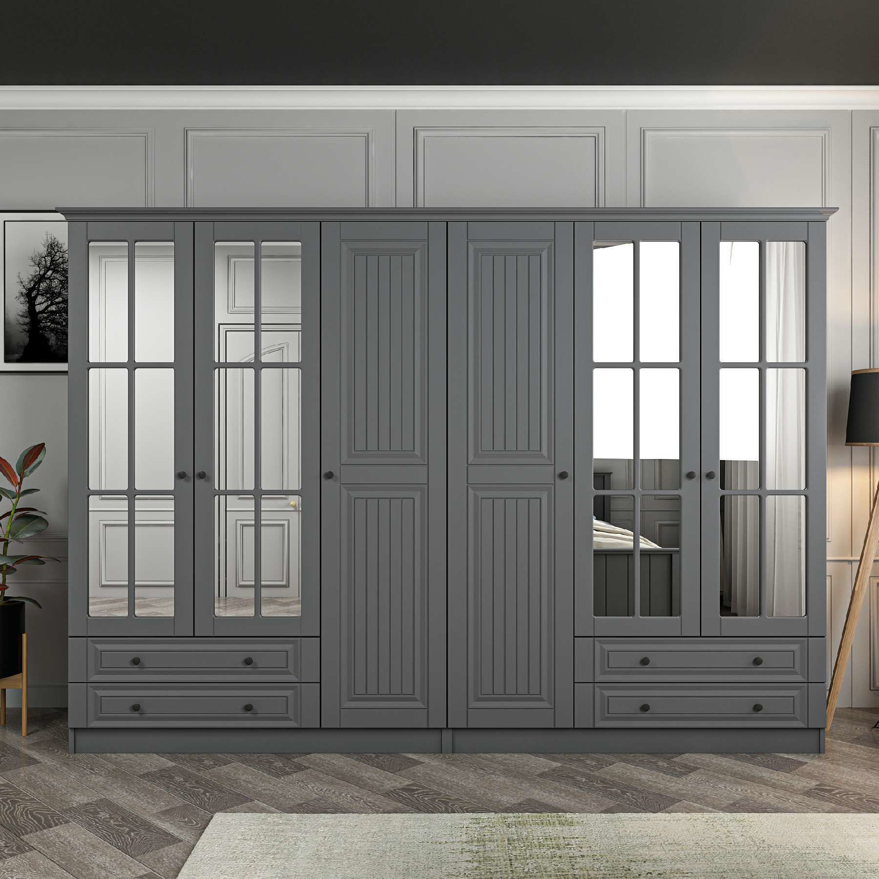 Kale 6 Kapaklı 4Ç Taçlı Dolap Mebran İlkbahar Antrasit