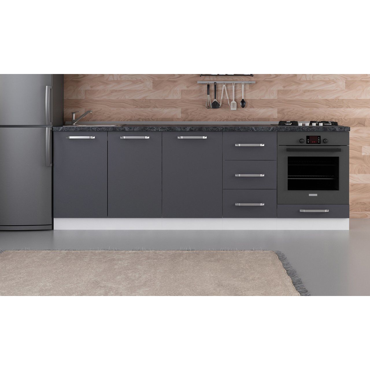 Minar 245 Cm Mutfak Dolabı Beyaz Antrasit 245-A4-Alt Modül