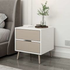 Elina Ayaklı 2 Çekmeceli Komodin - Beyaz/Kumtaşı