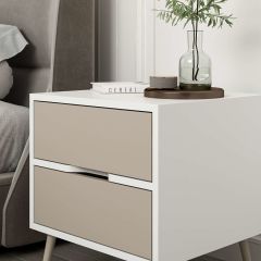 Elina Ayaklı 2 Çekmeceli Komodin - Beyaz/Kumtaşı
