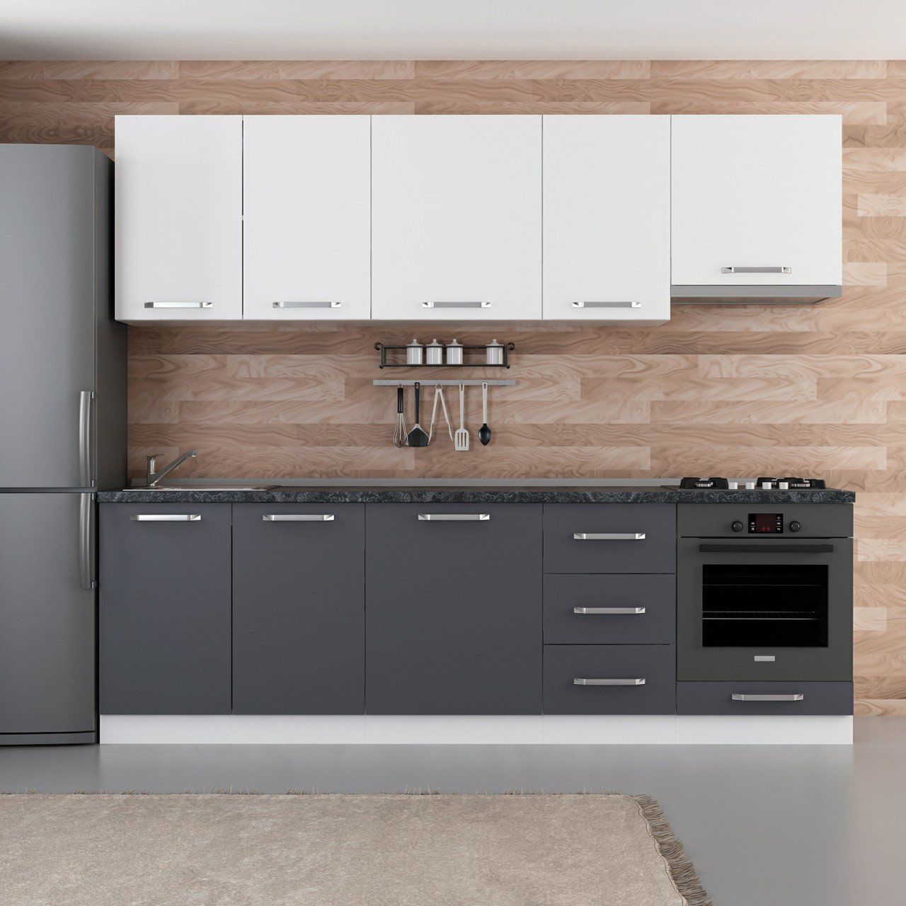 Minar 255 Cm Mutfak Dolabı Beyaz Antrasit 255-A5