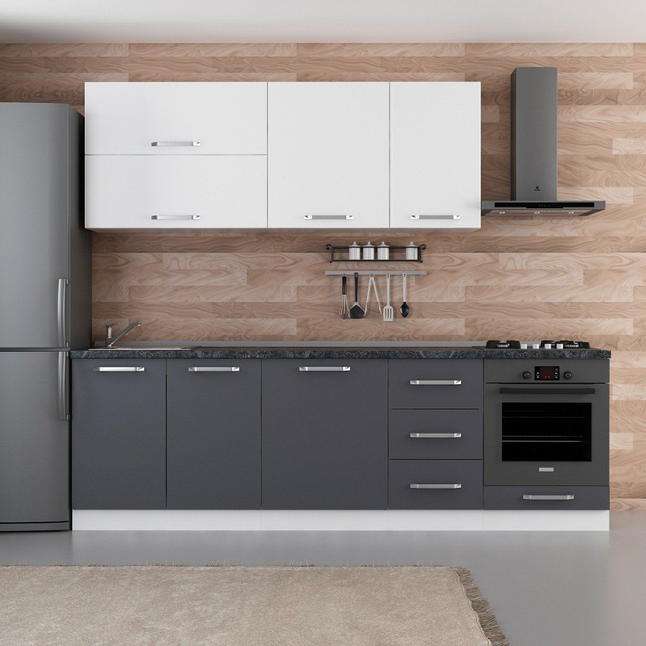 Minar 255 Cm Mutfak Dolabı Beyaz Antrasit 255-A6