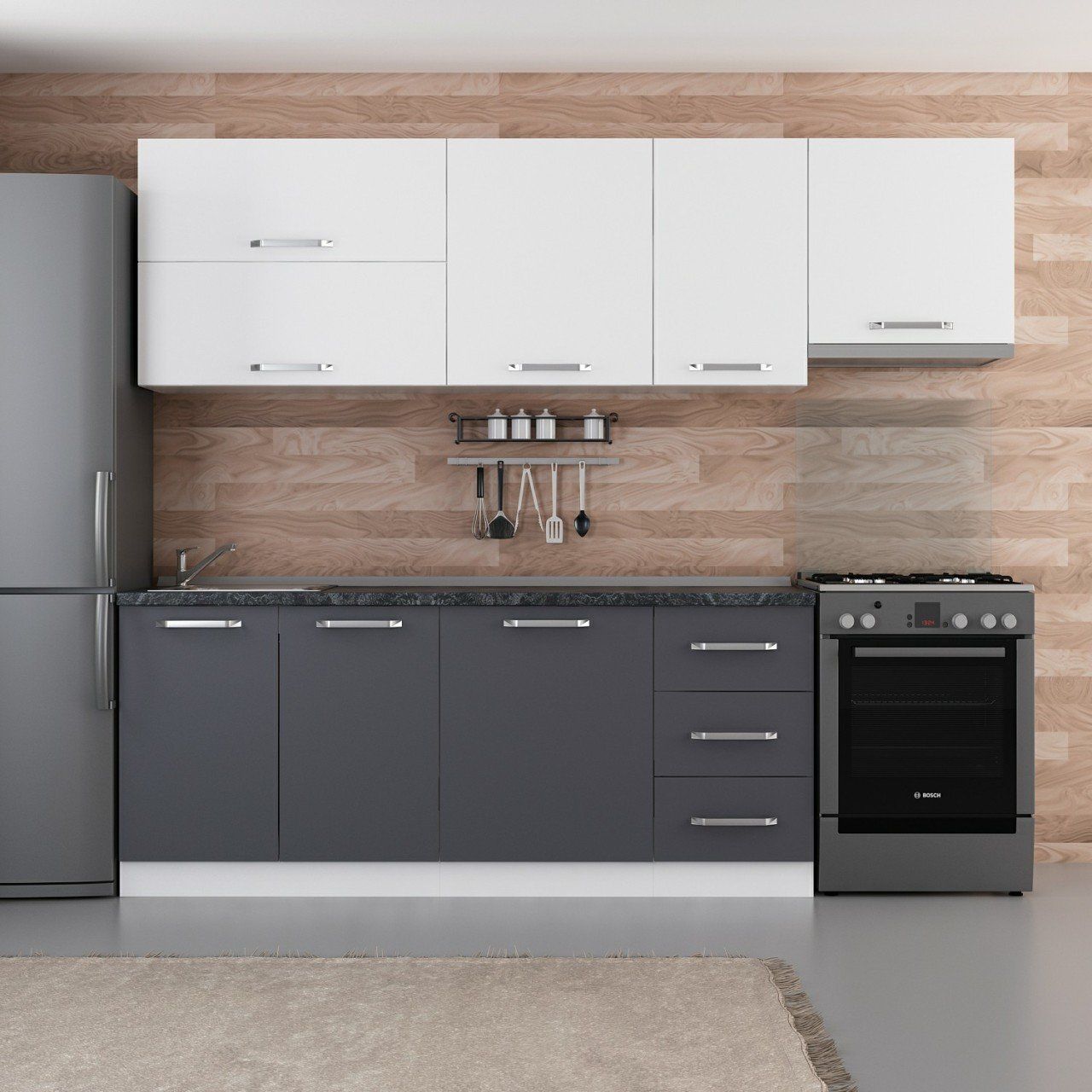 Minar 255 Cm Mutfak Dolabı Beyaz Antrasit 255-A7