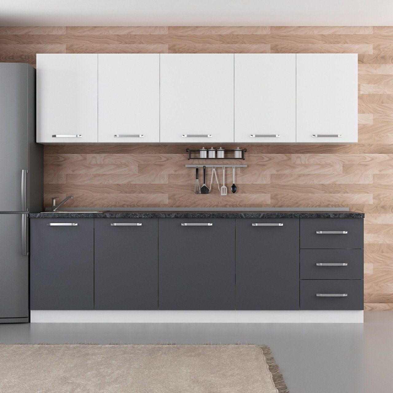 Minar 260 Cm Mutfak Dolabı Beyaz Antrasit 260-A2