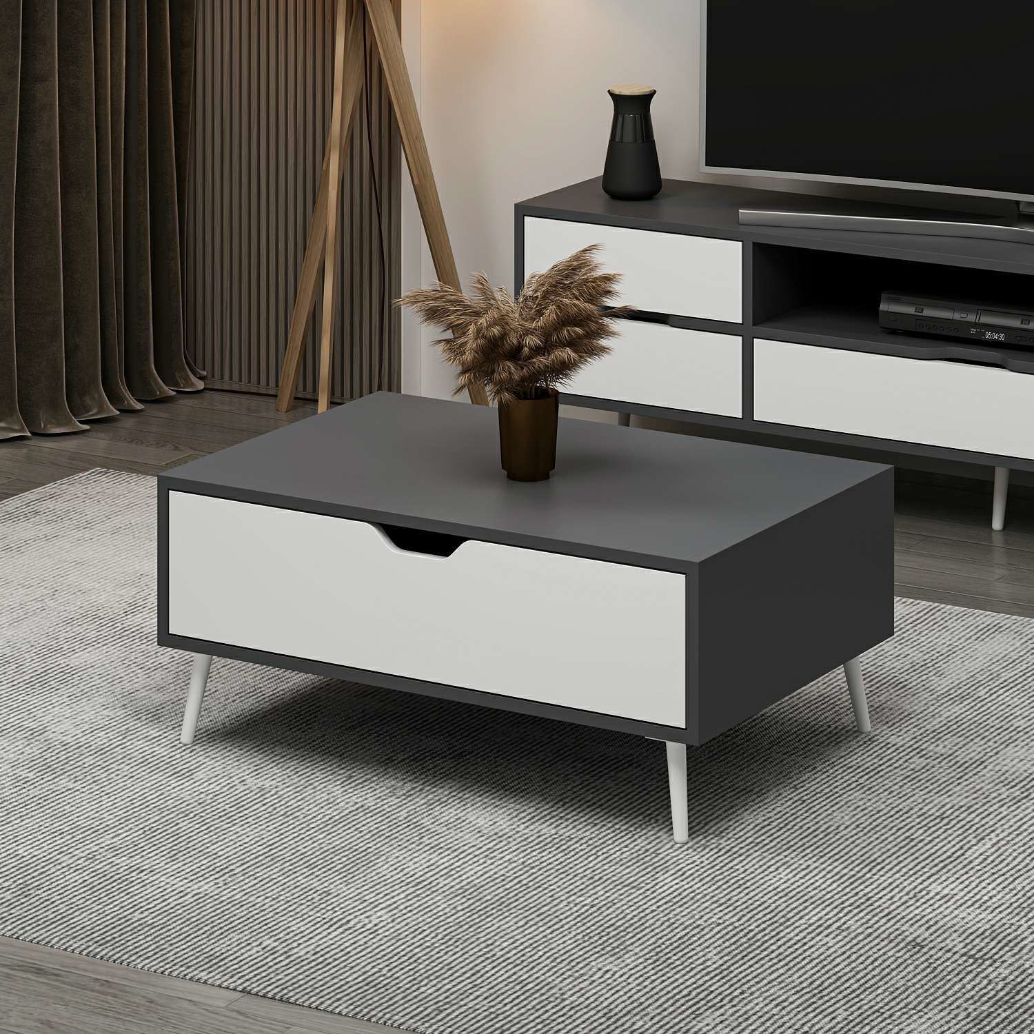 Elina Ayaklı Orta Sehpa - Antrasit/Beyaz