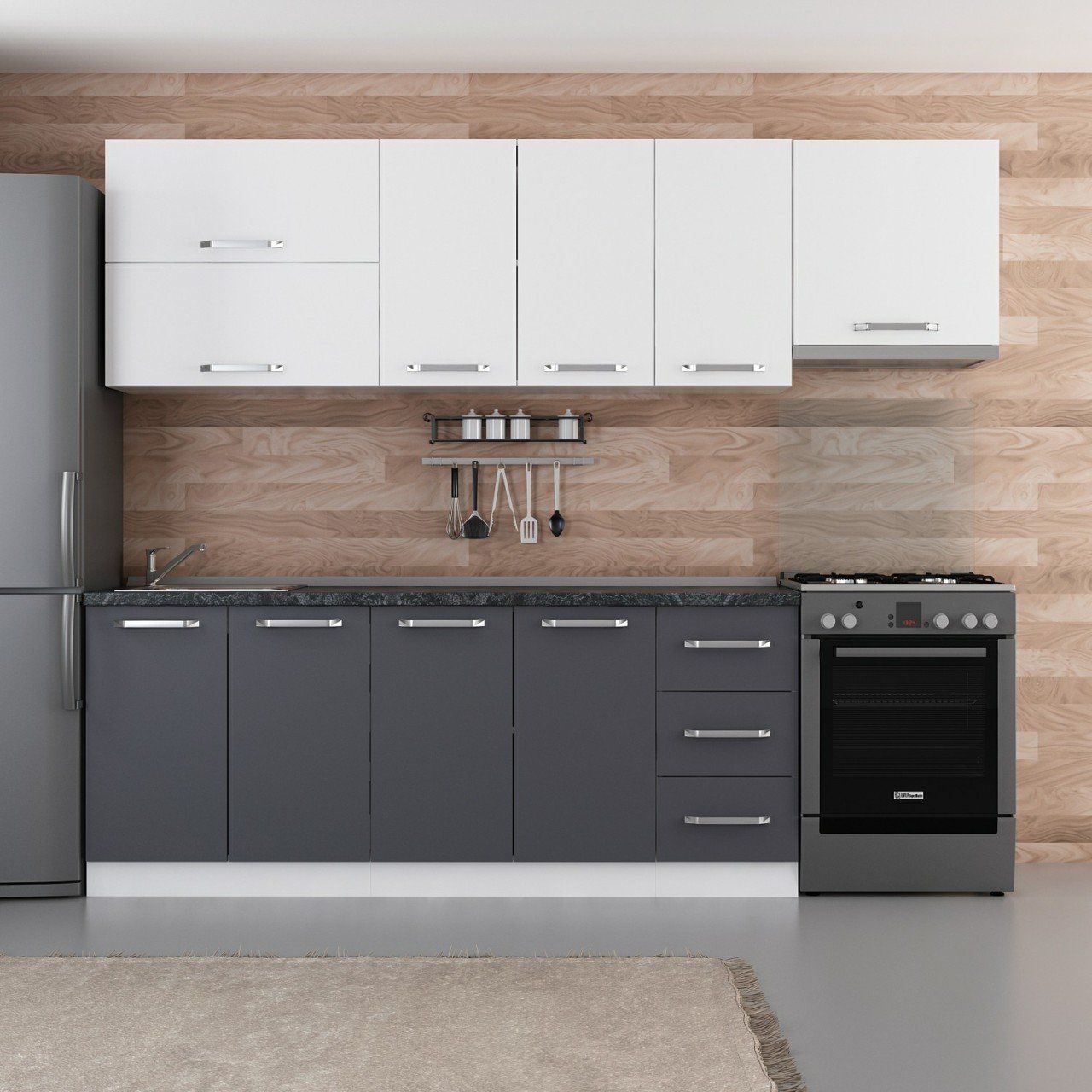 Minar 260 Cm Mutfak Dolabı Beyaz Antrasit 260-A4