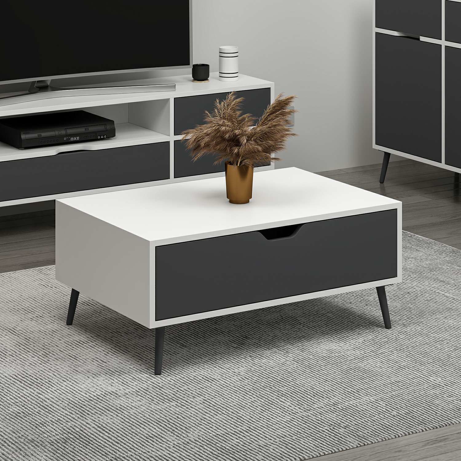 Elina Ayaklı Orta Sehpa - Beyaz/Antrasit