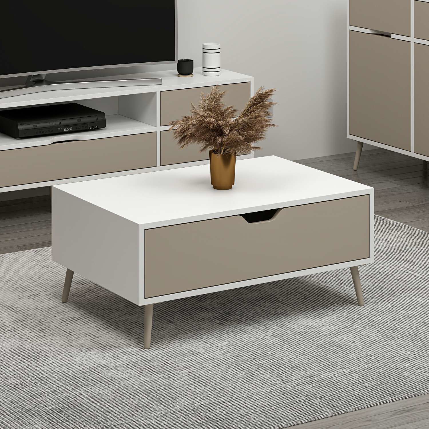 Elina Ayaklı Orta Sehpa - Beyaz/Kumtaşı