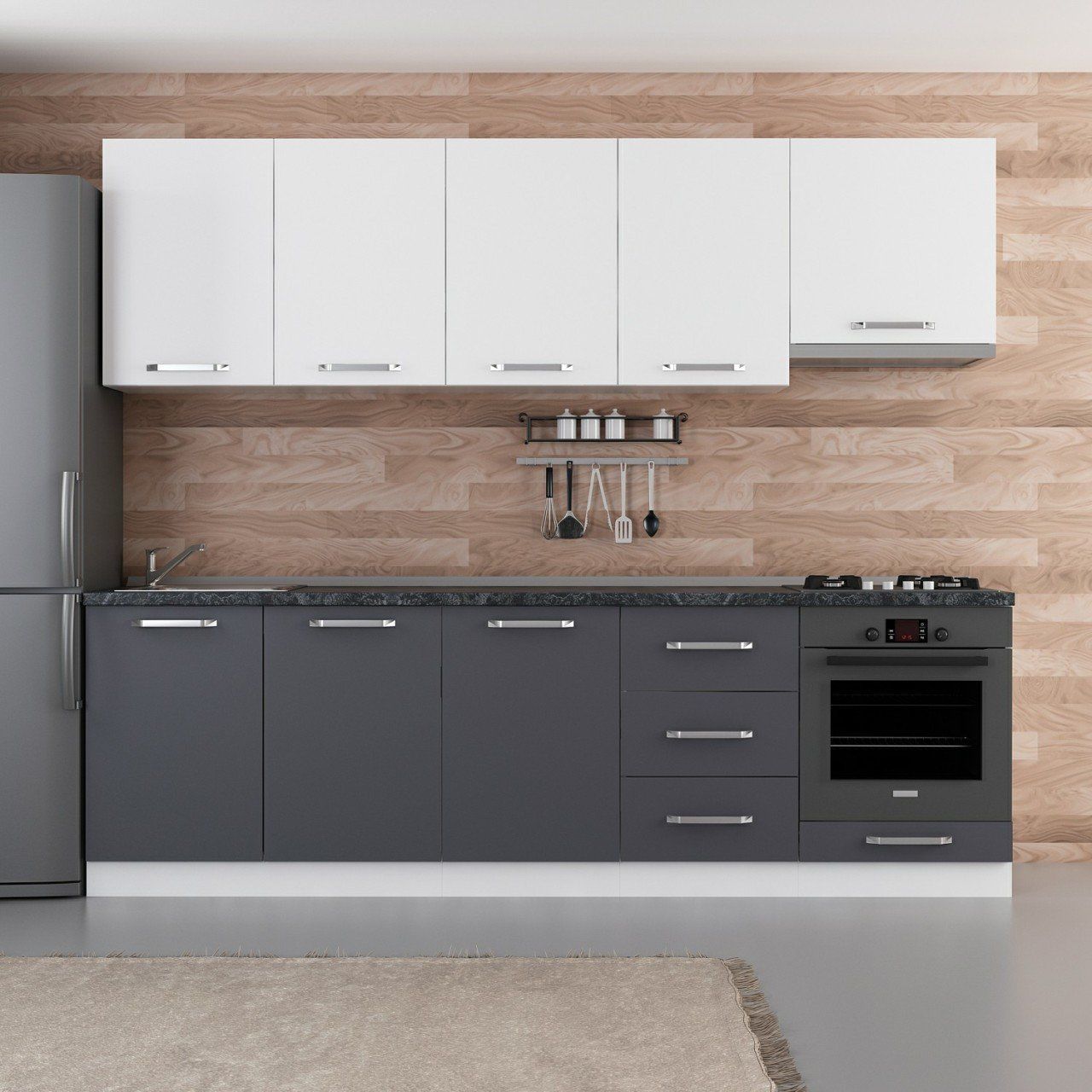 Minar 260 Cm Mutfak Dolabı Beyaz Antrasit 260-A8