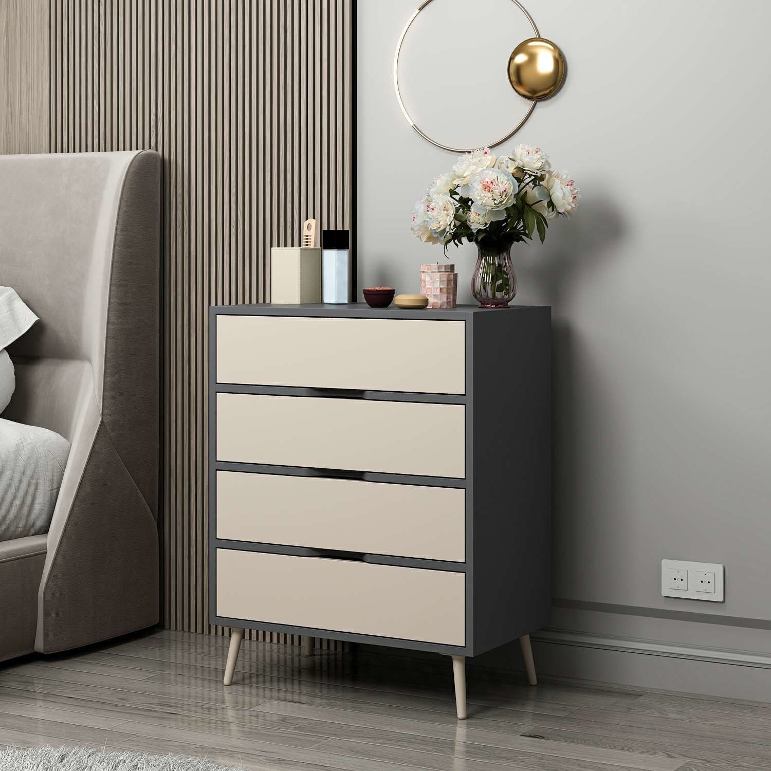 Elina Ayaklı 4 Çekmeceli Şifonyer - Antrasit/Kumtaşı