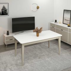 Elina Açılır Yemek Masası - Beyaz/Kumtaşı