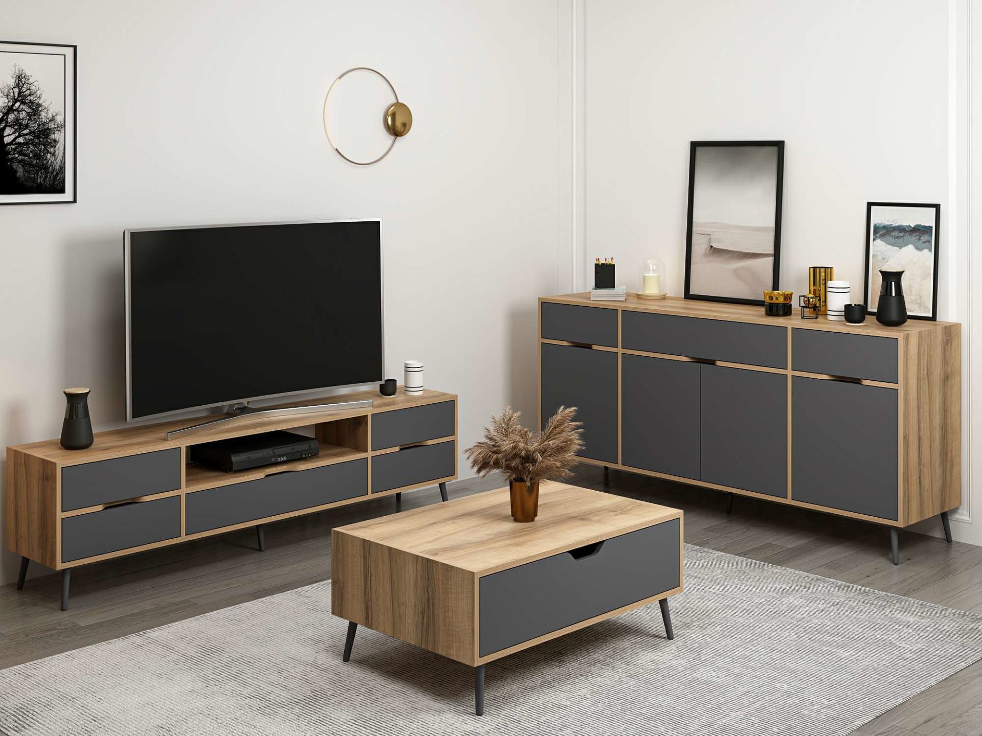 Elina Ayaklı Oturma Odası Set1 - Dore/Antrasit