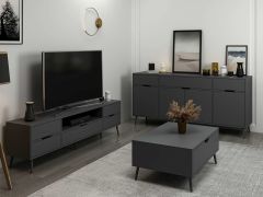 Elina Ayaklı Oturma Odası Set1 - Antrasit/Antrasit