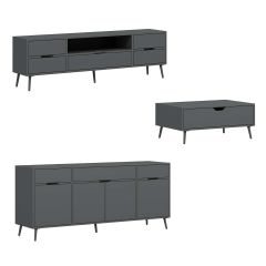 Elina Ayaklı Oturma Odası Set1 - Antrasit/Antrasit