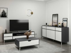 Elina Ayaklı Oturma Odası Set1 - Antrasit/Beyaz