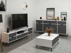 Elina Ayaklı Oturma Odası Set1 - Beyaz/Antrasit