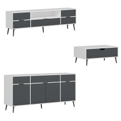 Elina Ayaklı Oturma Odası Set1 - Beyaz/Antrasit