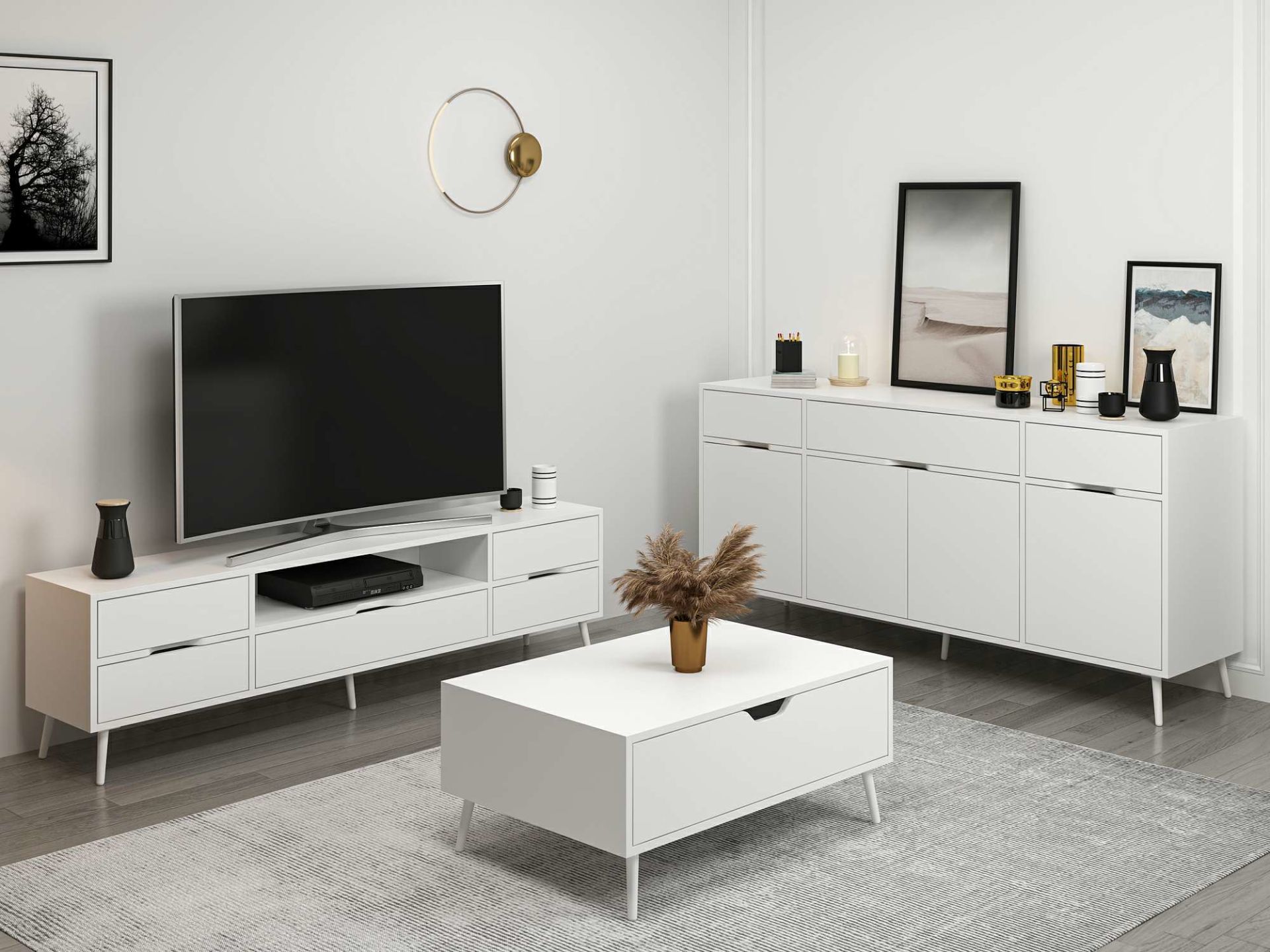 Elina Ayaklı Oturma Odası Set1 - Beyaz/Beyaz