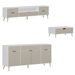 Elina Ayaklı Oturma Odası Set1 - Beyaz/Kumtaşı