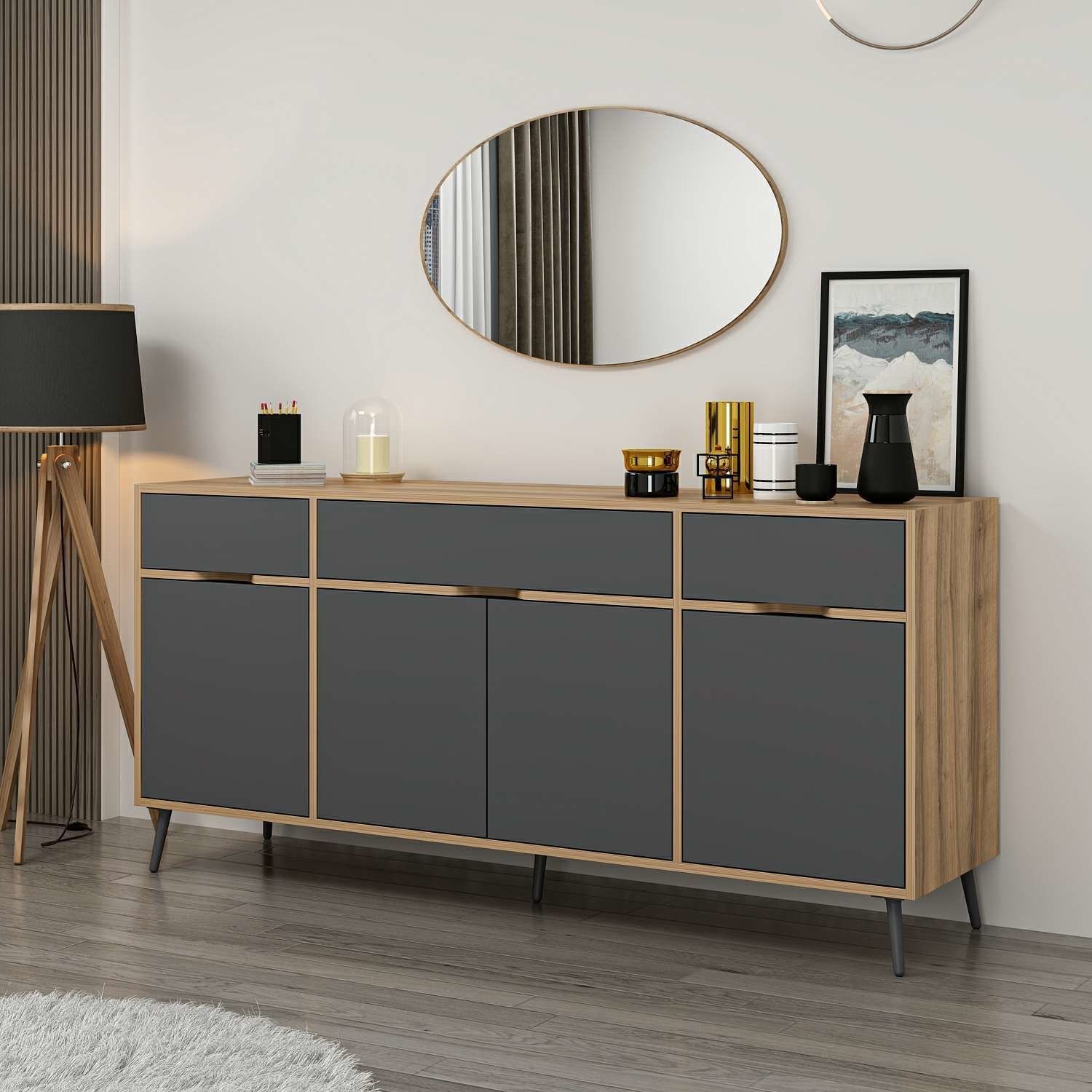 Elina Ayaklı Konsol Aynalı - Dore/Antrasit