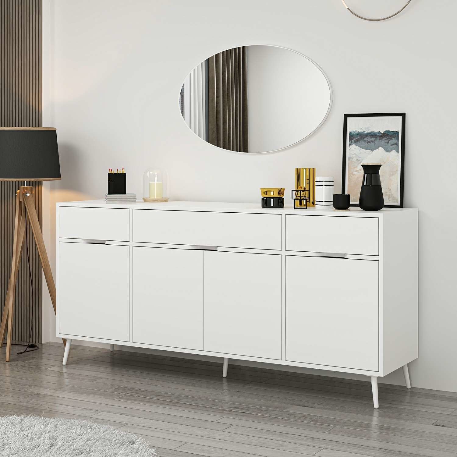 Elina Ayaklı Konsol Aynalı - Beyaz/Beyaz