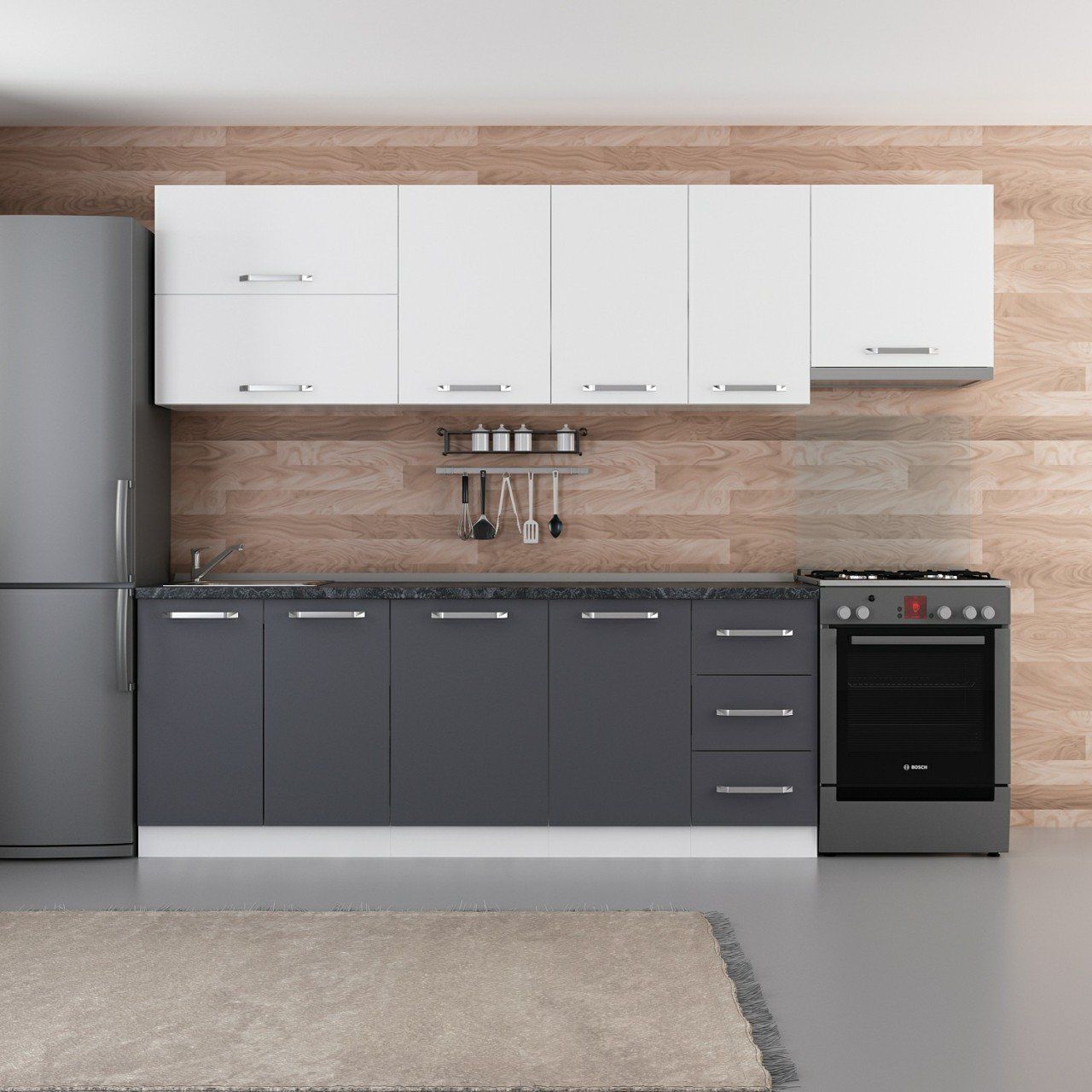 Minar 275 Cm Mutfak Dolabı Beyaz Antrasit 275-A4