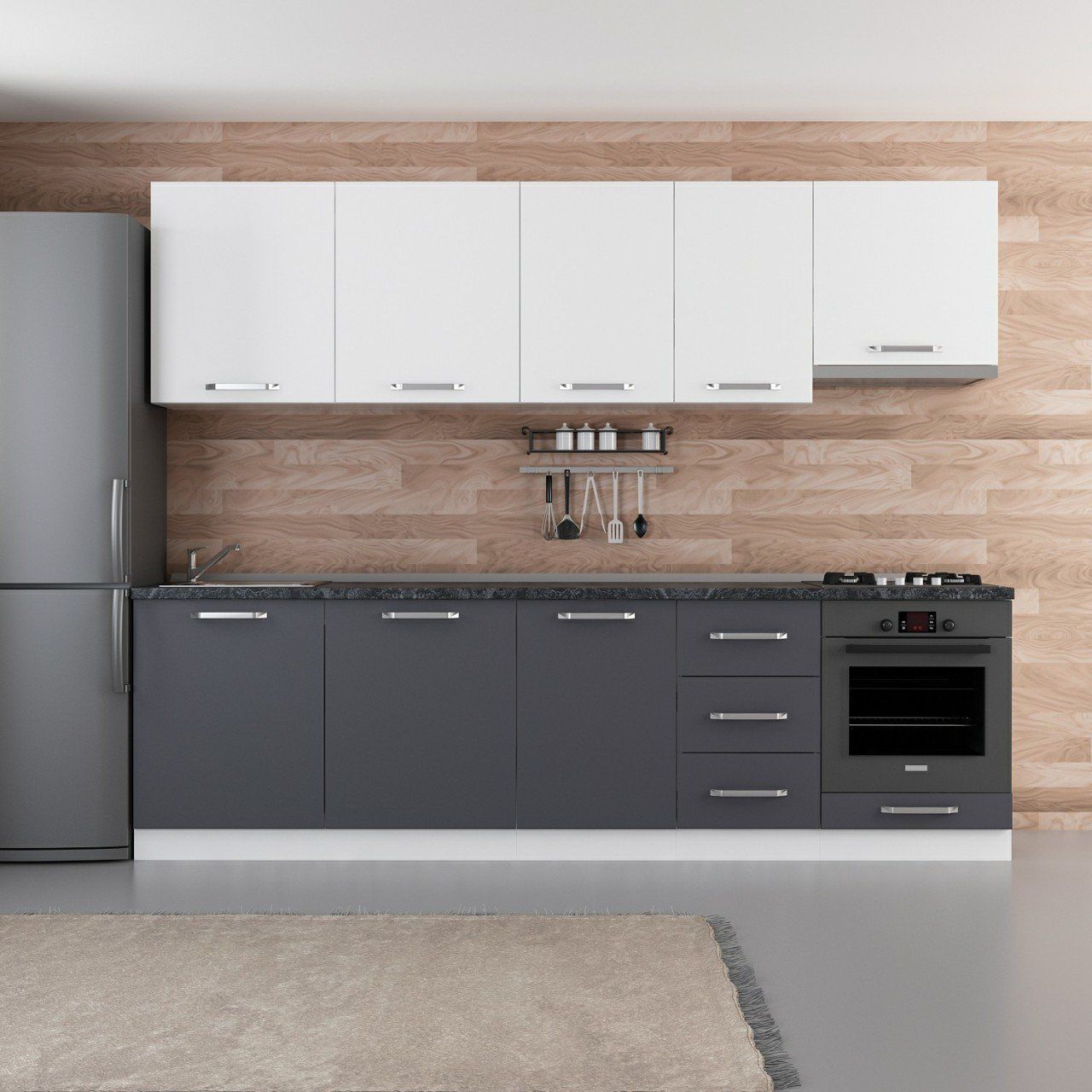 Minar 275 Cm Mutfak Dolabı Beyaz Antrasit 275-A8