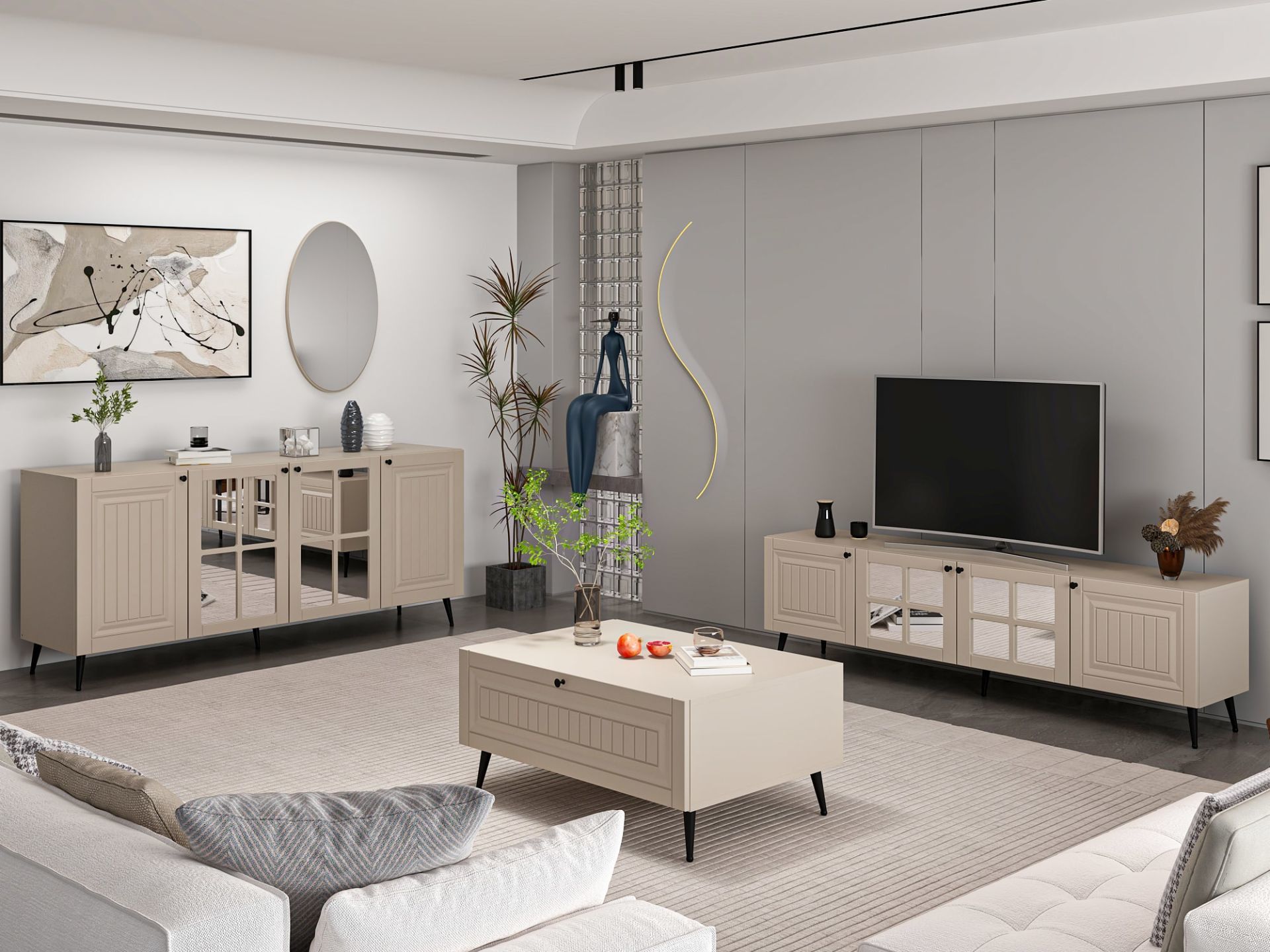 Minar Kale İlkbahar Set1 Tv + Orta Sehpa + Aynalı Konsol