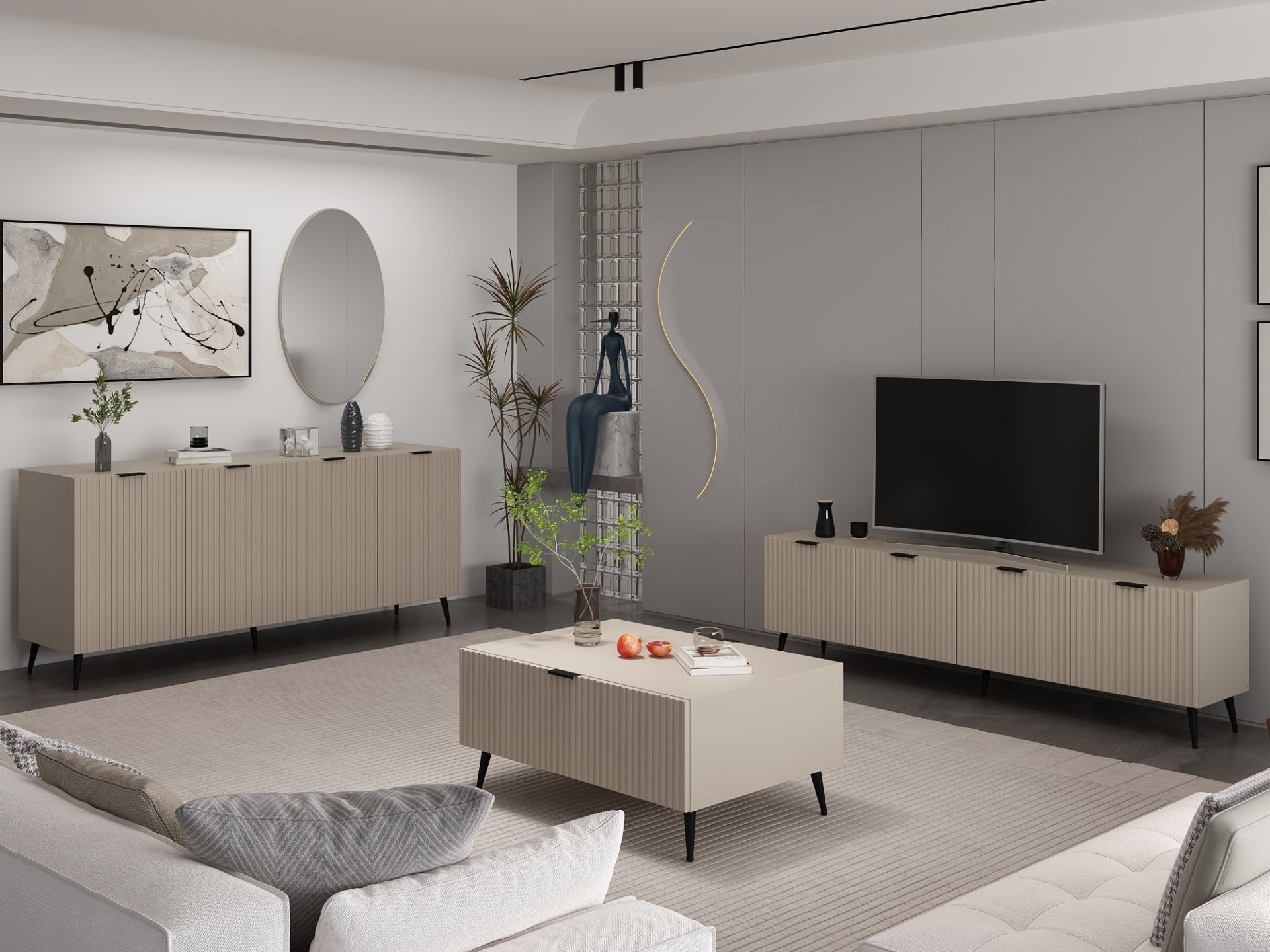 Minar Kale Plus Set2 Tv + Orta Sehpa + Aynalı Konsol