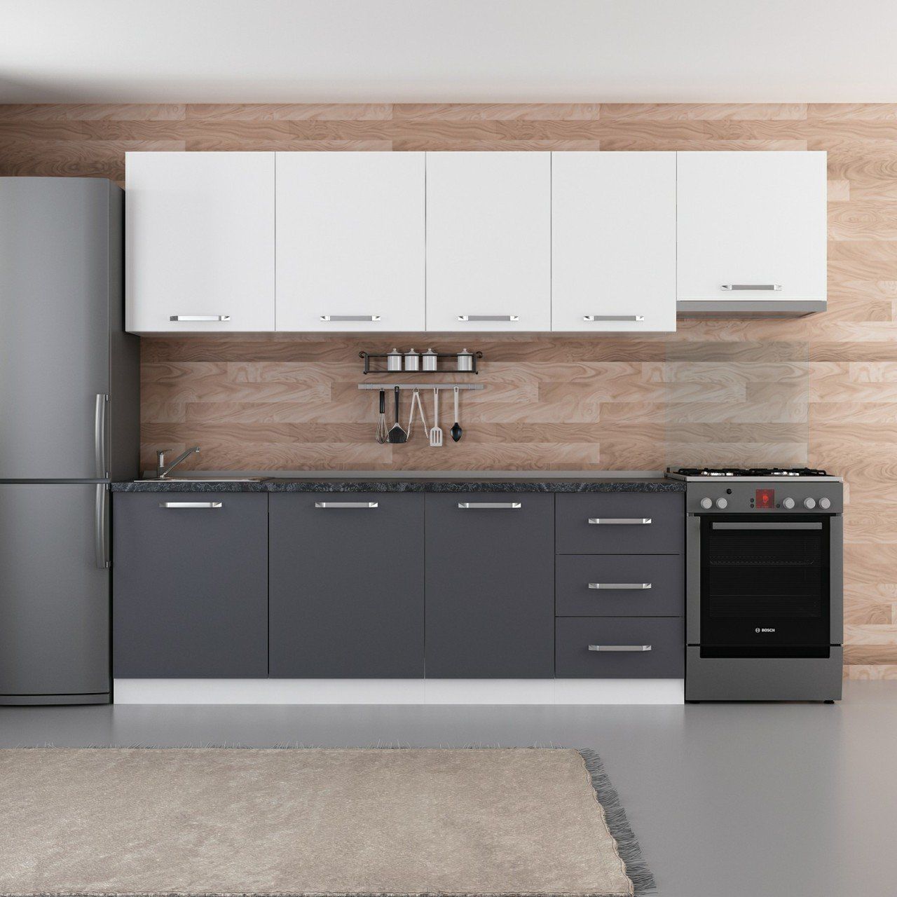 Minar 280 Cm Mutfak Dolabı Beyaz Antrasit 280-A4