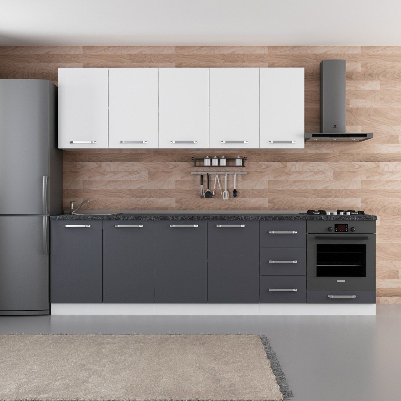 Minar 280 Cm Mutfak Dolabı Beyaz Antrasit 280-A9