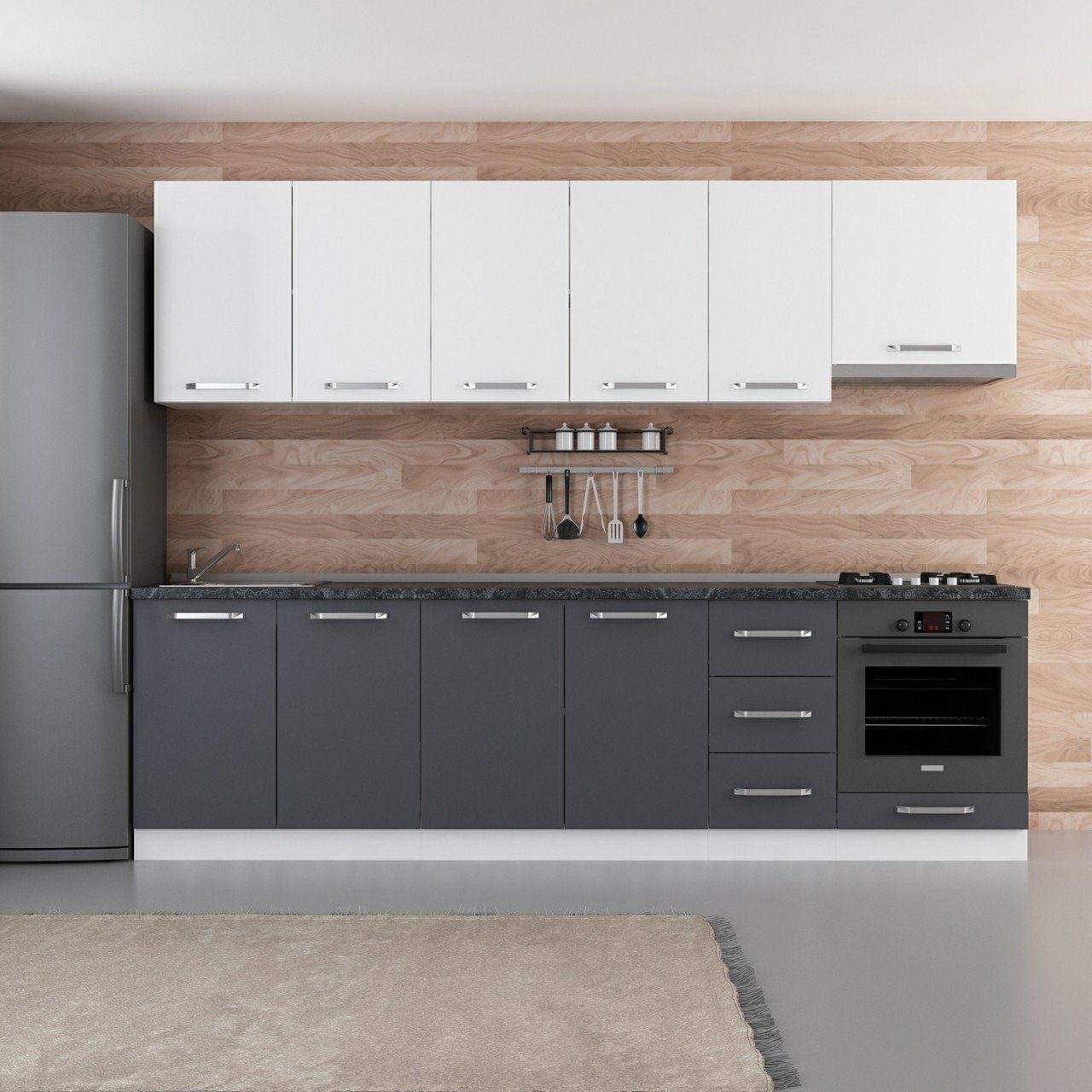 Minar 280 Cm Mutfak Dolabı Beyaz Antrasit 280-A11