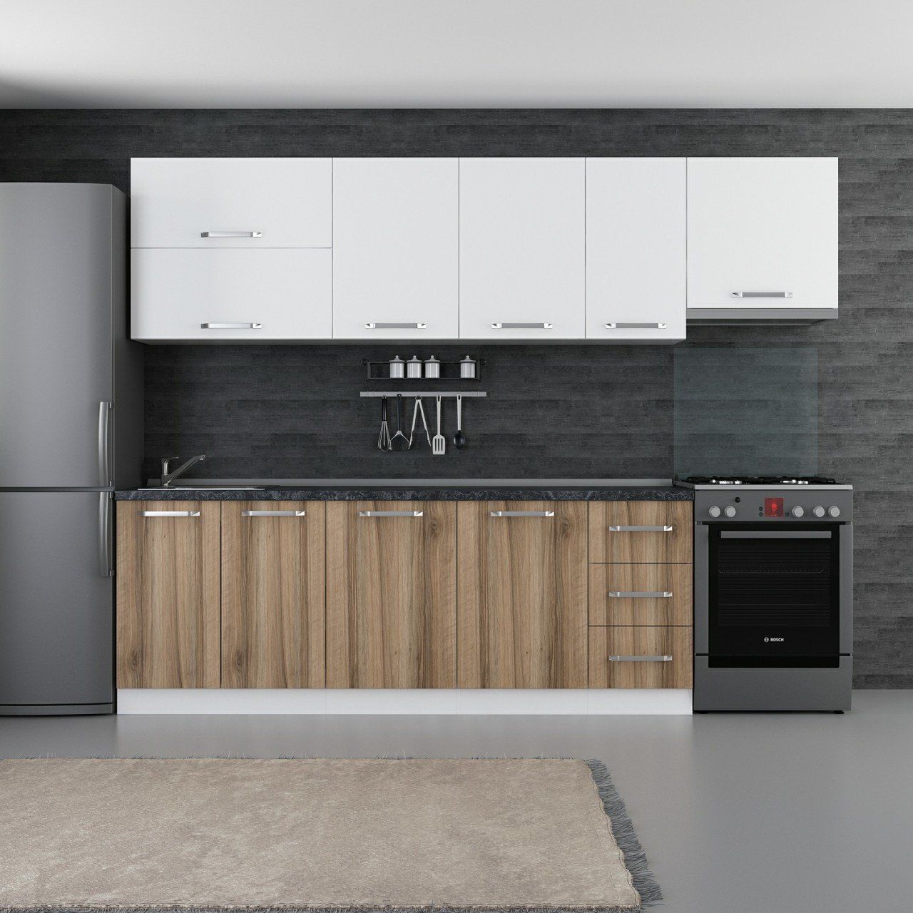 Minar 280 Cm Mutfak Dolabı Beyaz Dore 280-D7