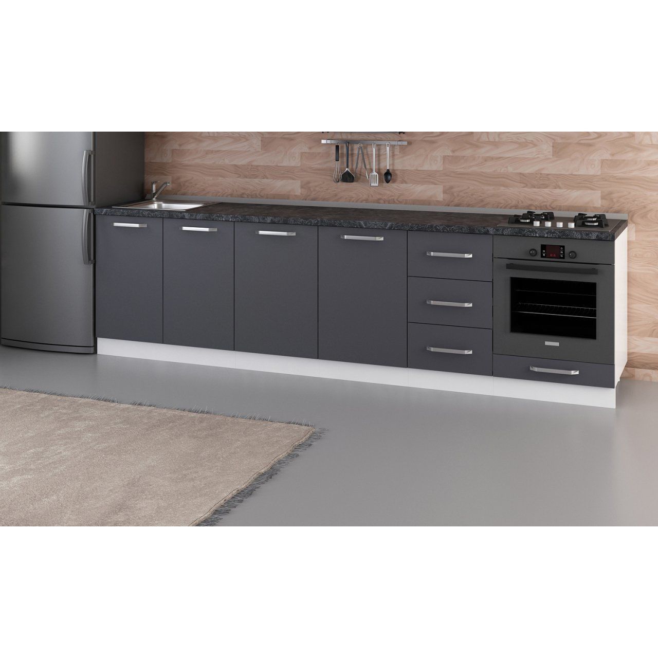 Minar 295 Cm Mutfak Dolabı Beyaz Antrasit 295-A6-Alt Modül