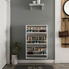 Lupa Düşer Kapaklı 3 Bölmeli Ayakkabılık - Beyaz