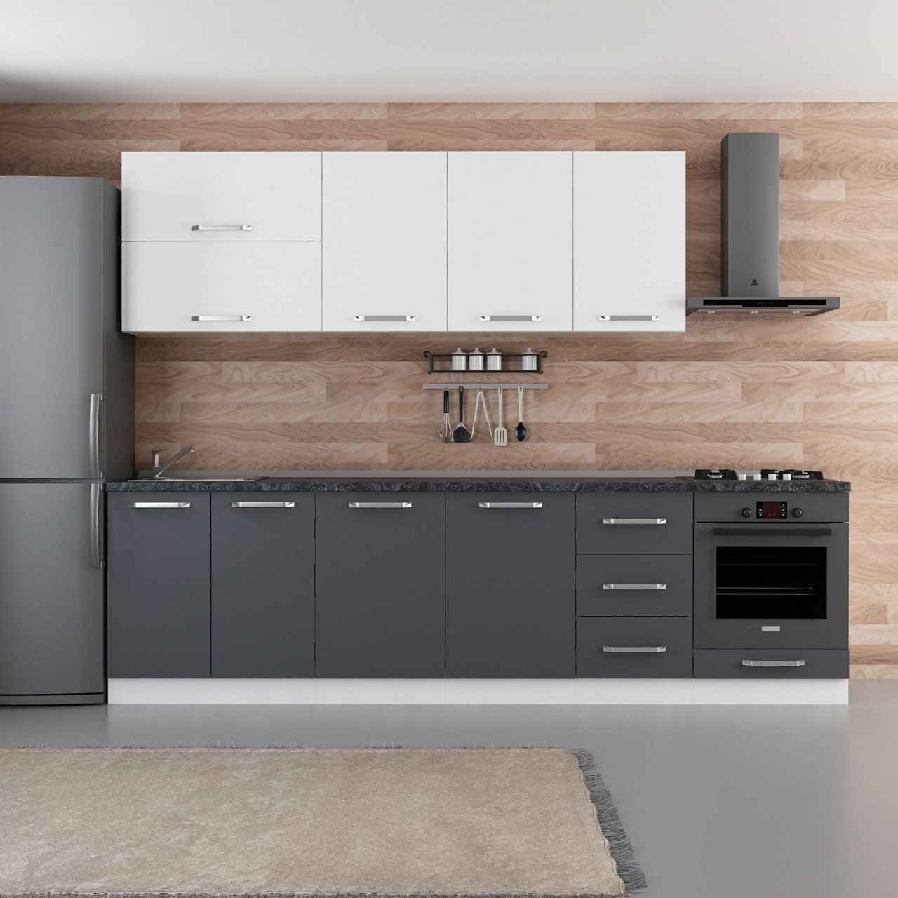 Minar 285 Cm Mutfak Dolabı Beyaz Antrasit 285-A3