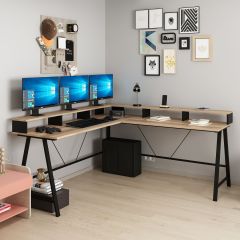 Team Monitör Raflı L Köşe Çalışma Masası - Dore