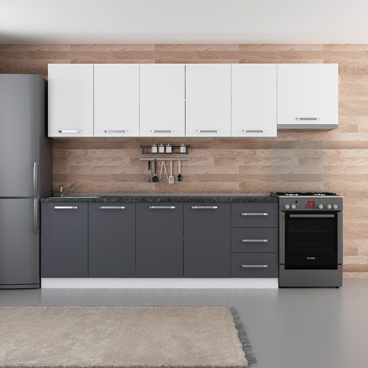 Minar 285 Cm Mutfak Dolabı Beyaz Antrasit 285-A7