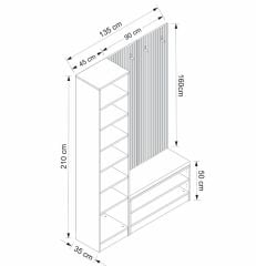 Kale Dekor Panel 1 Bölme Raf Portmanto+Ayk Mind Byz 1 Kapaksız