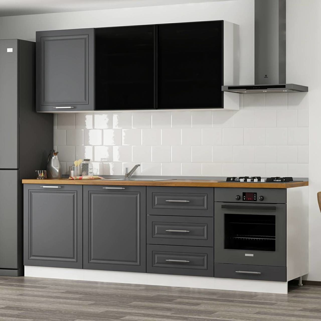 Minar 240 Cm Mbr C+Alm. Cam Mutfak Dolabı Byz Ant 240-Mcacba3