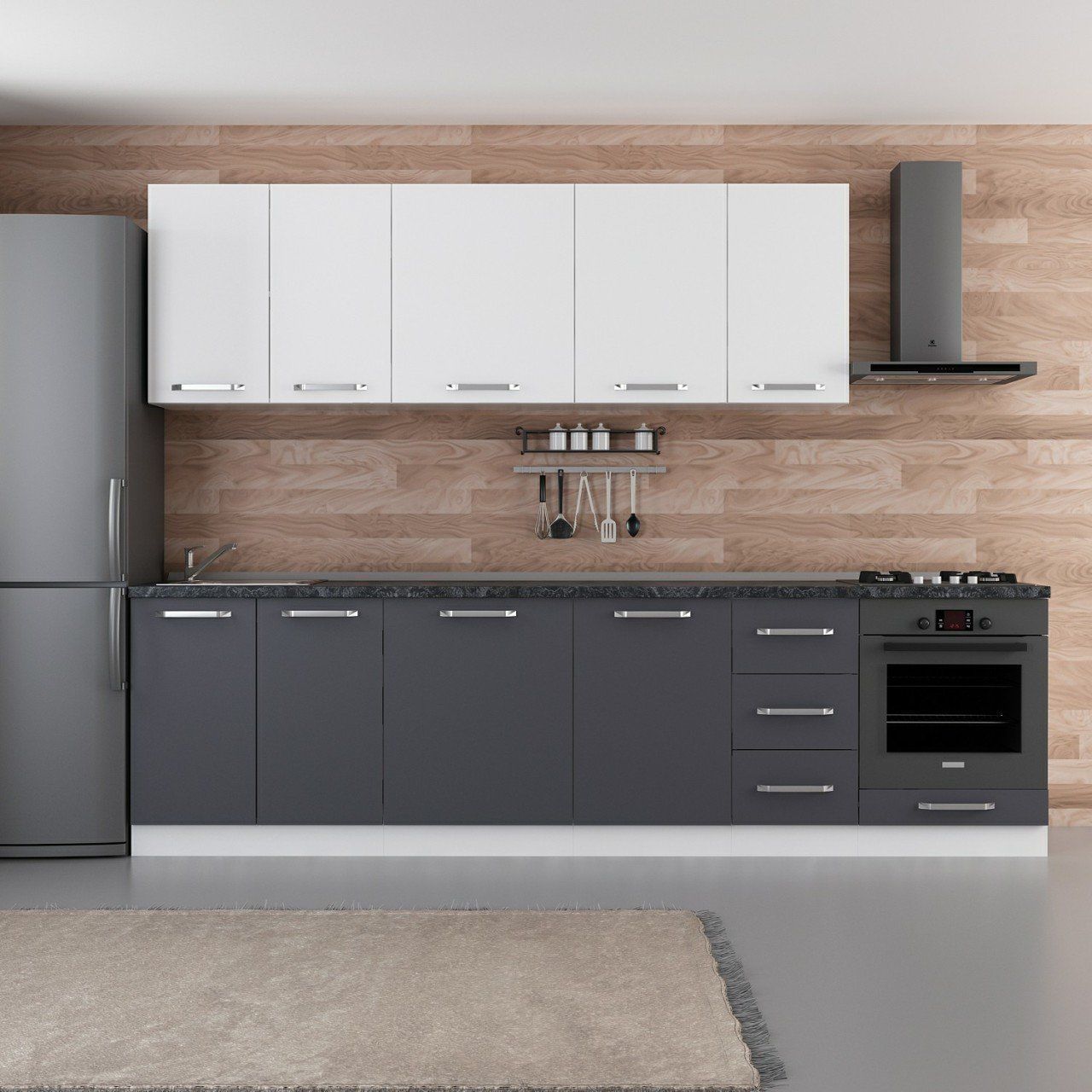 Minar 290 Cm Mutfak Dolabı Beyaz Antrasit 290-A3